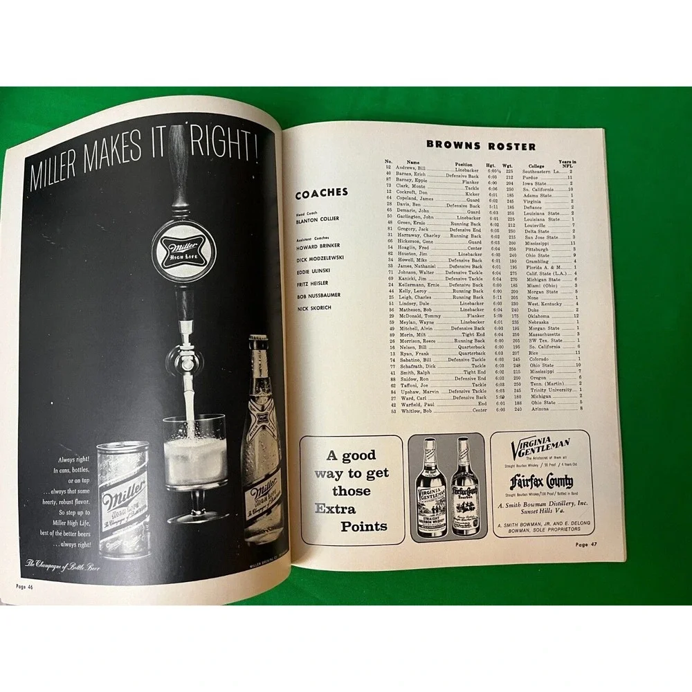 Washington Redskins 1968‎ Game Program vs Cleveland Browns